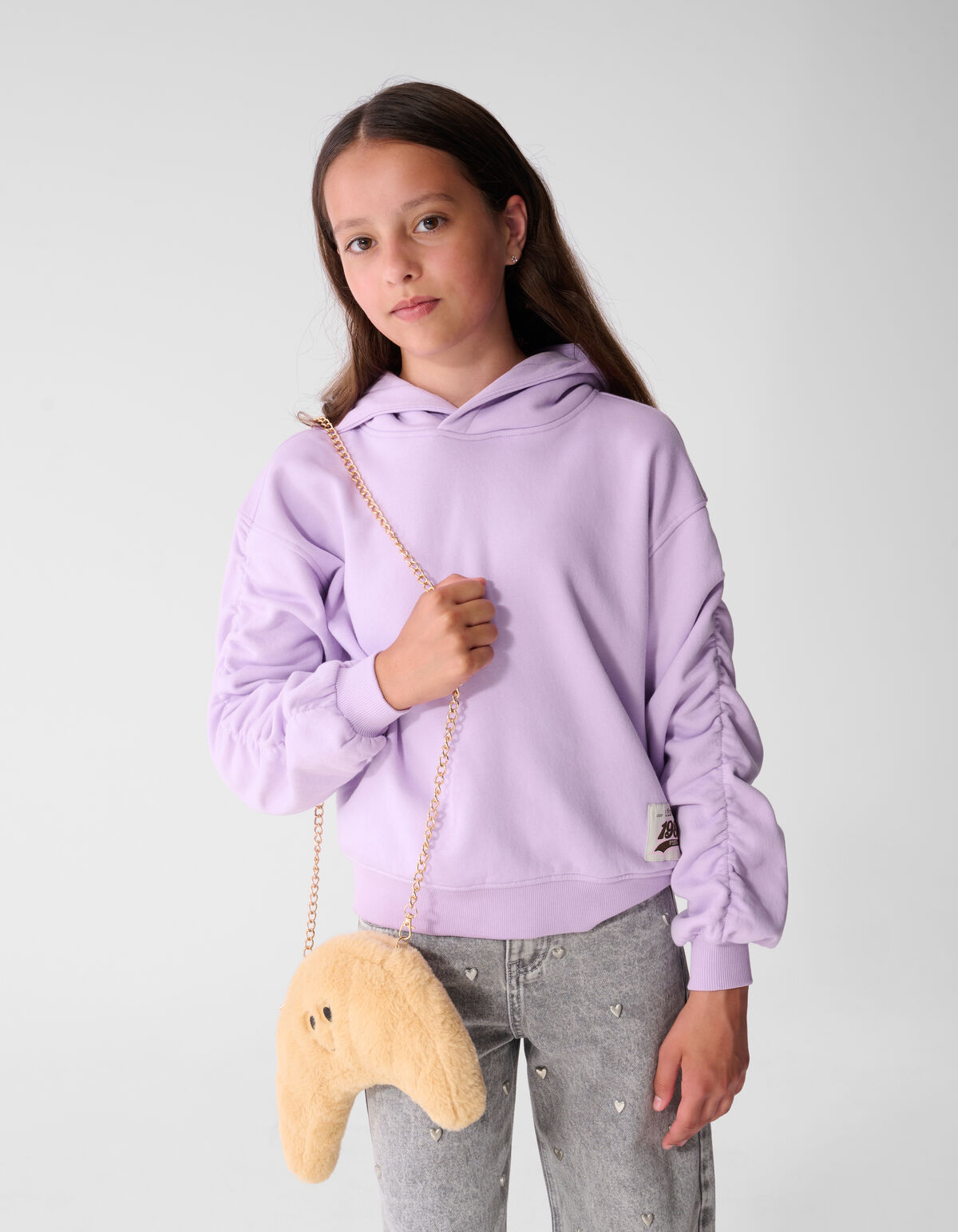 Gathered Sleeve Hoodie Lila SHOEBY GIRLS