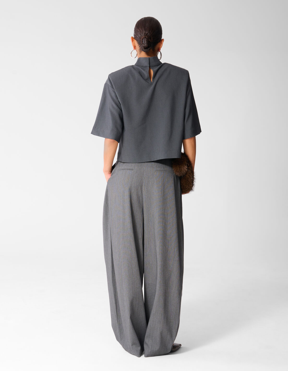 Gewebte Schulter Top Grau SHOEBY WOMEN
