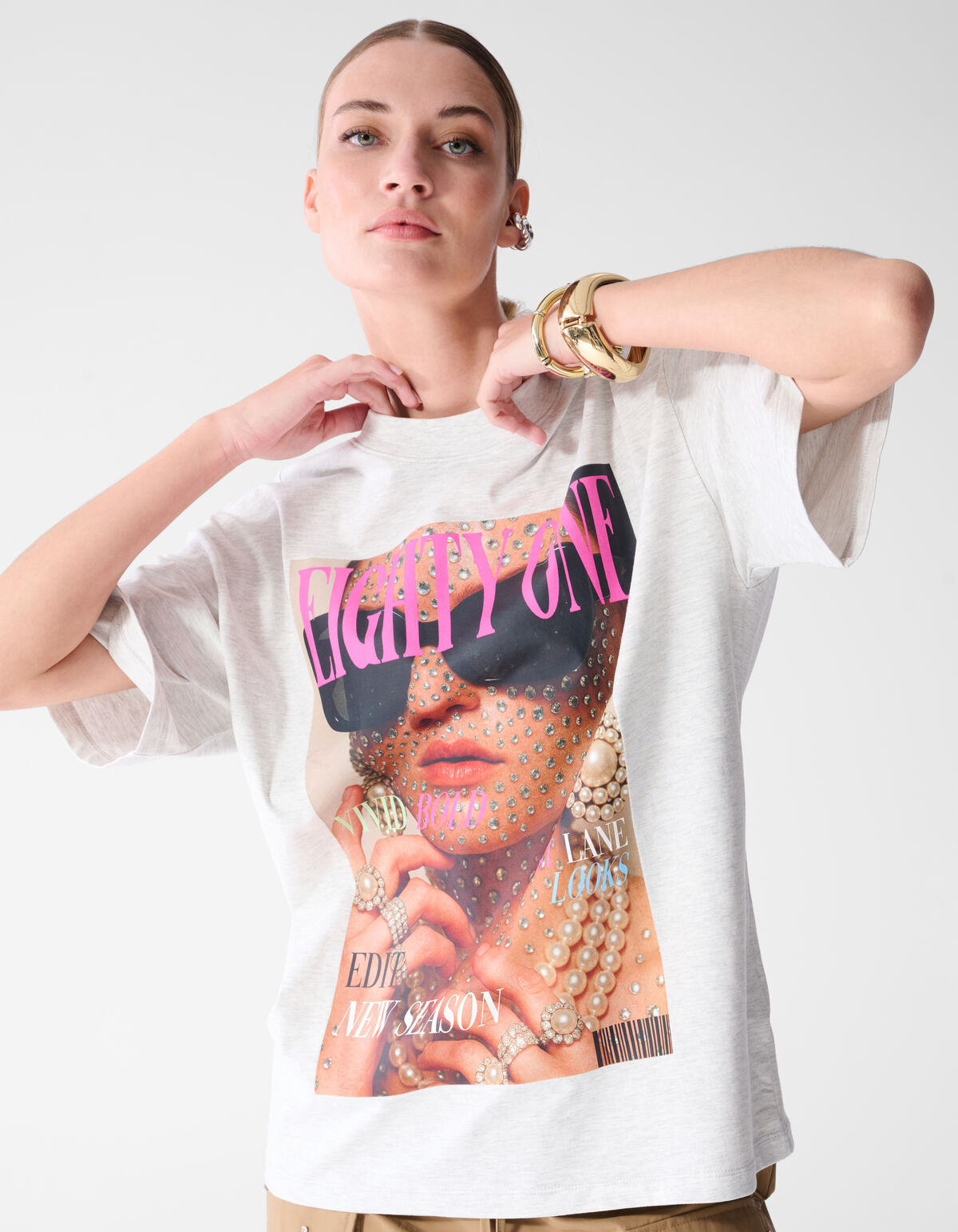 Magazin Artwork T-Shirt Hellgrau SHOEBY WOMEN