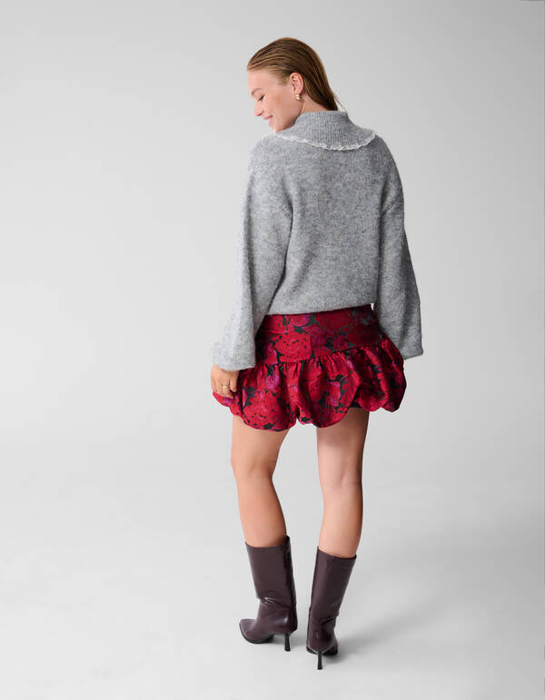 Rose Jacquard Mini Rok Donkerrood SHOEBY WOMEN