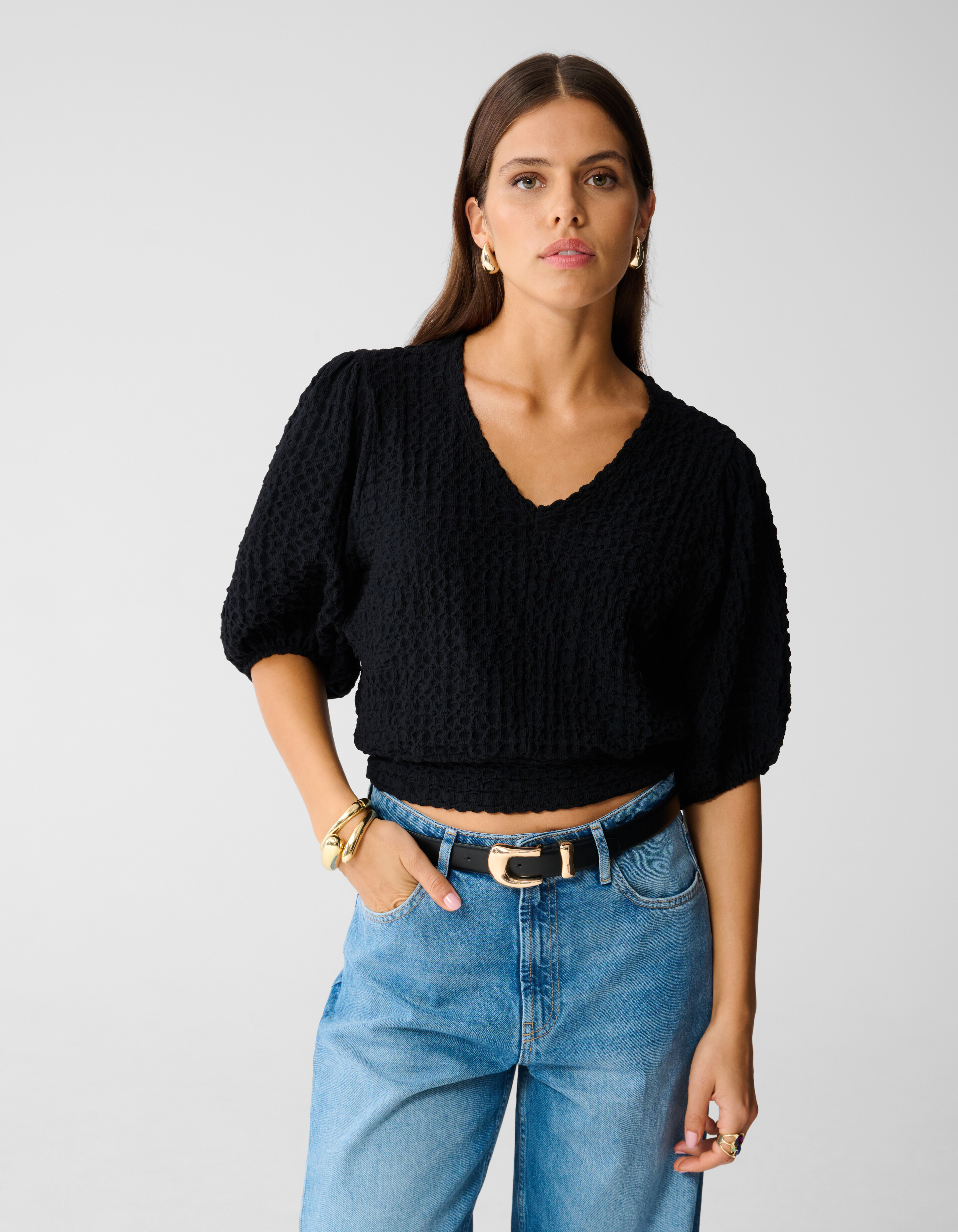 Tailliertes Crinkle Top Schwarz SHOEBY WOMEN