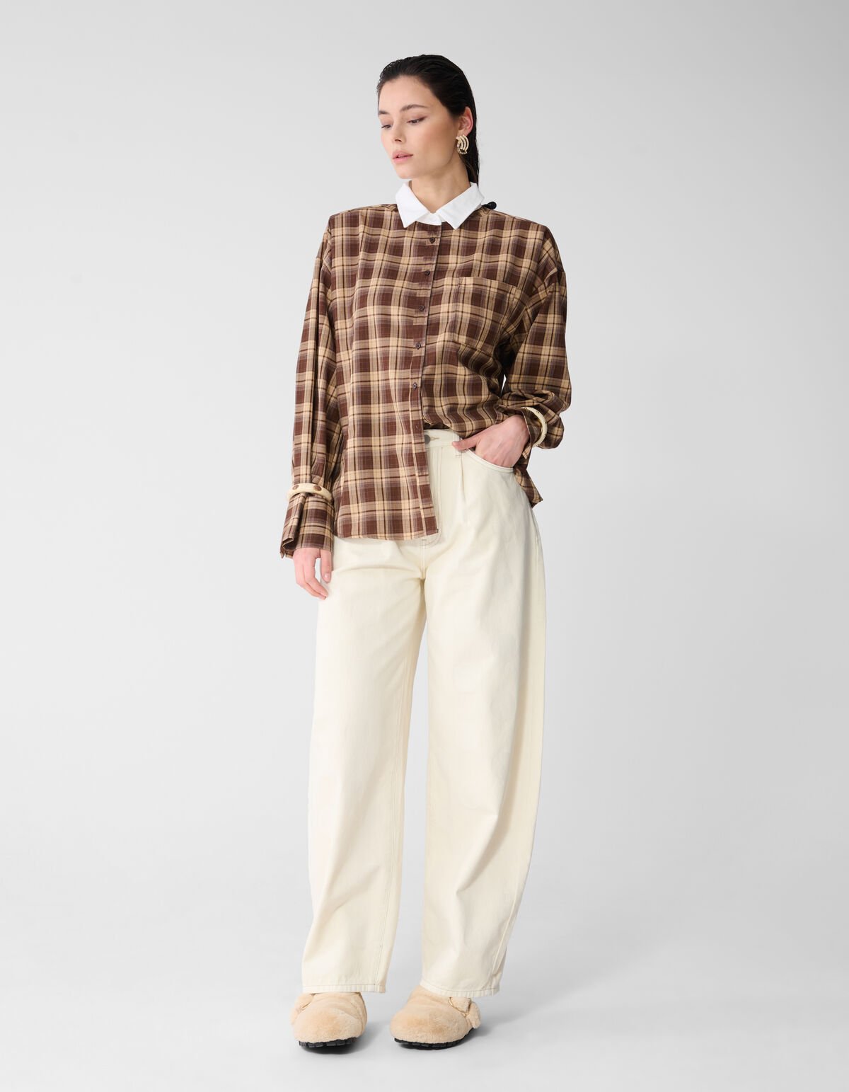 Bluse mit &uuml;bergro&szlig;en Karos, braun SHOEBY WOMEN