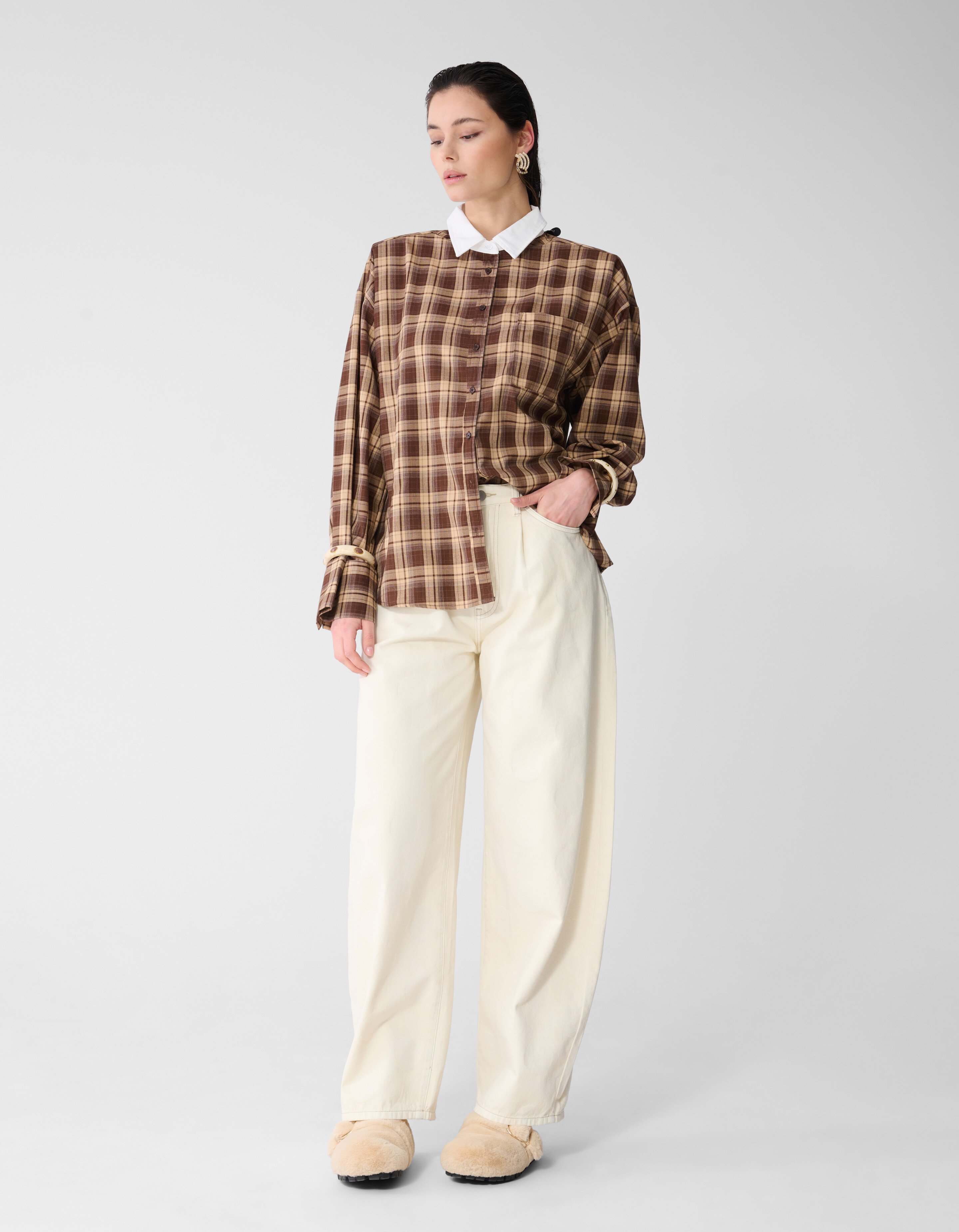 Bluse mit &uuml;bergro&szlig;en Karos, braun SHOEBY WOMEN