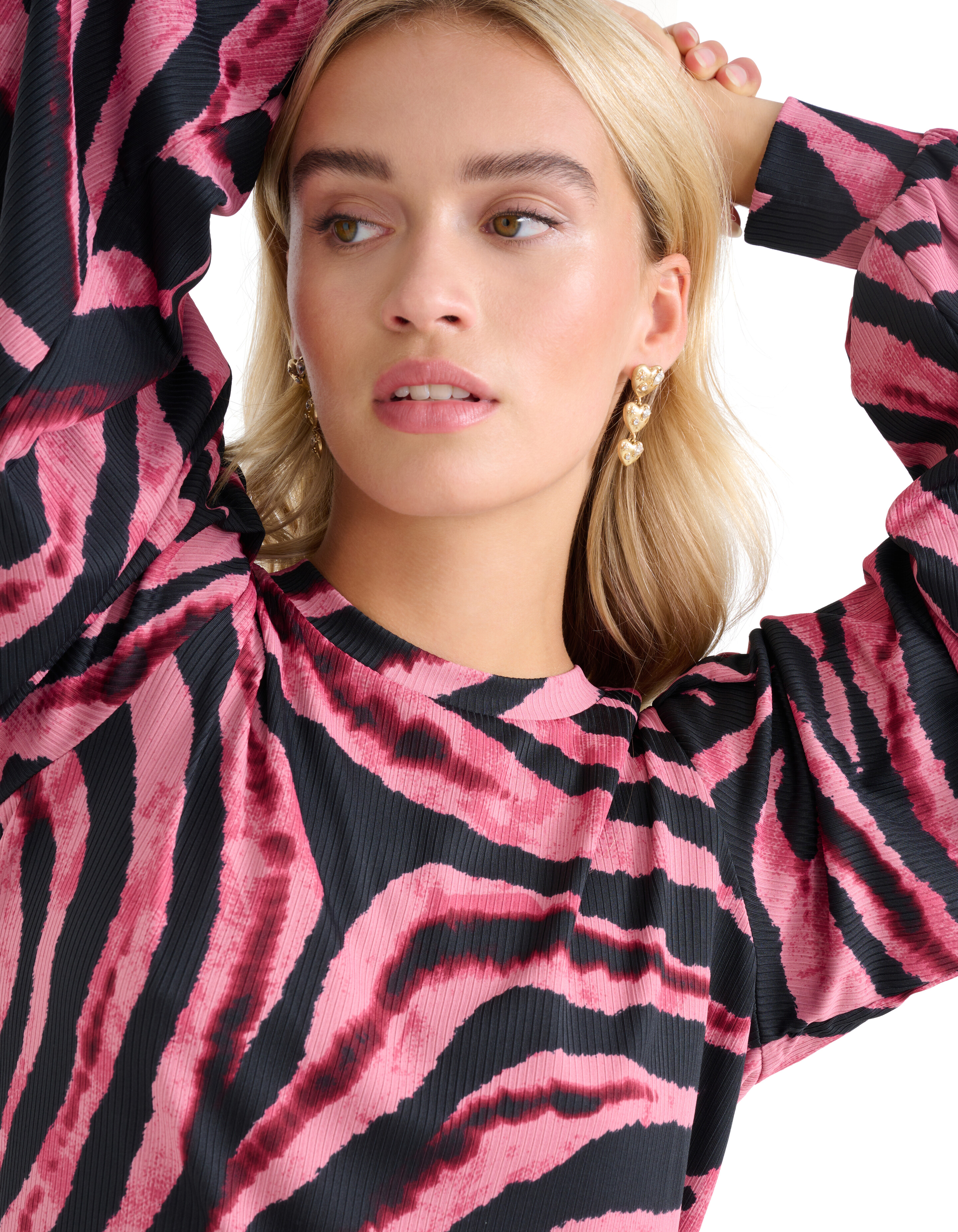 Bedrucktes Rippen-Langarmshirt Rosa SHOEBY WOMEN