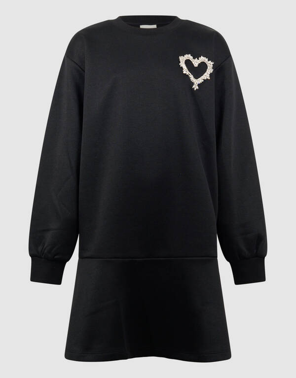 Schwarzes Sweatshirtkleid mit Herzchenmuster SHOEBY GIRLS