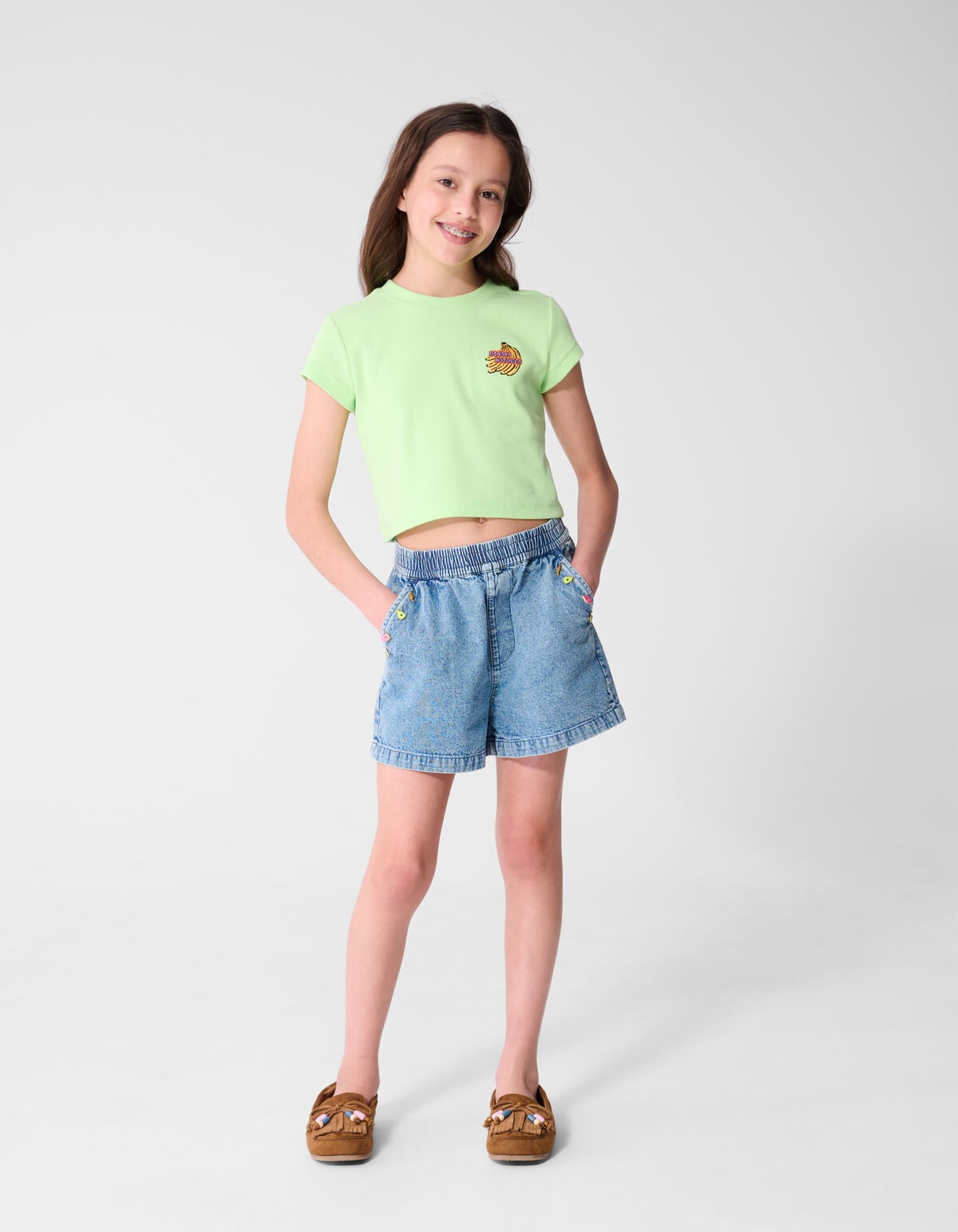 Gerippter Banana Crop Top Hellgr&uuml;n SHOEBY GIRLS
