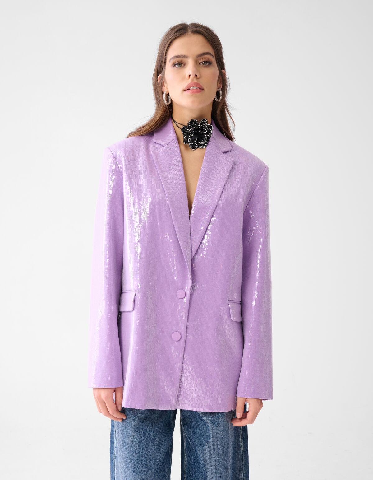 &Uuml;bergro&szlig;er Pailletten-Blazer Hellviolett SHOEBY WOMEN