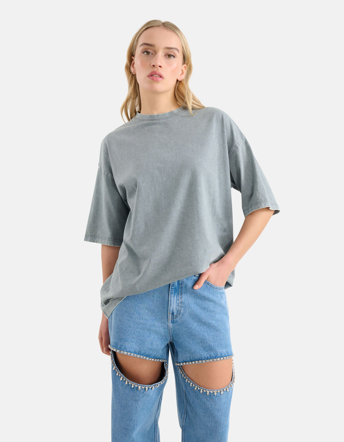 Gewaschenes T-shirt Hellgrau SHOEBY WOMEN