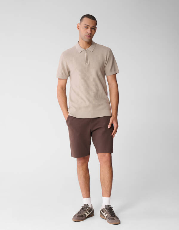 Strick-Polo mit Rei&szlig;verschluss Hellbraun SHOEBY MEN