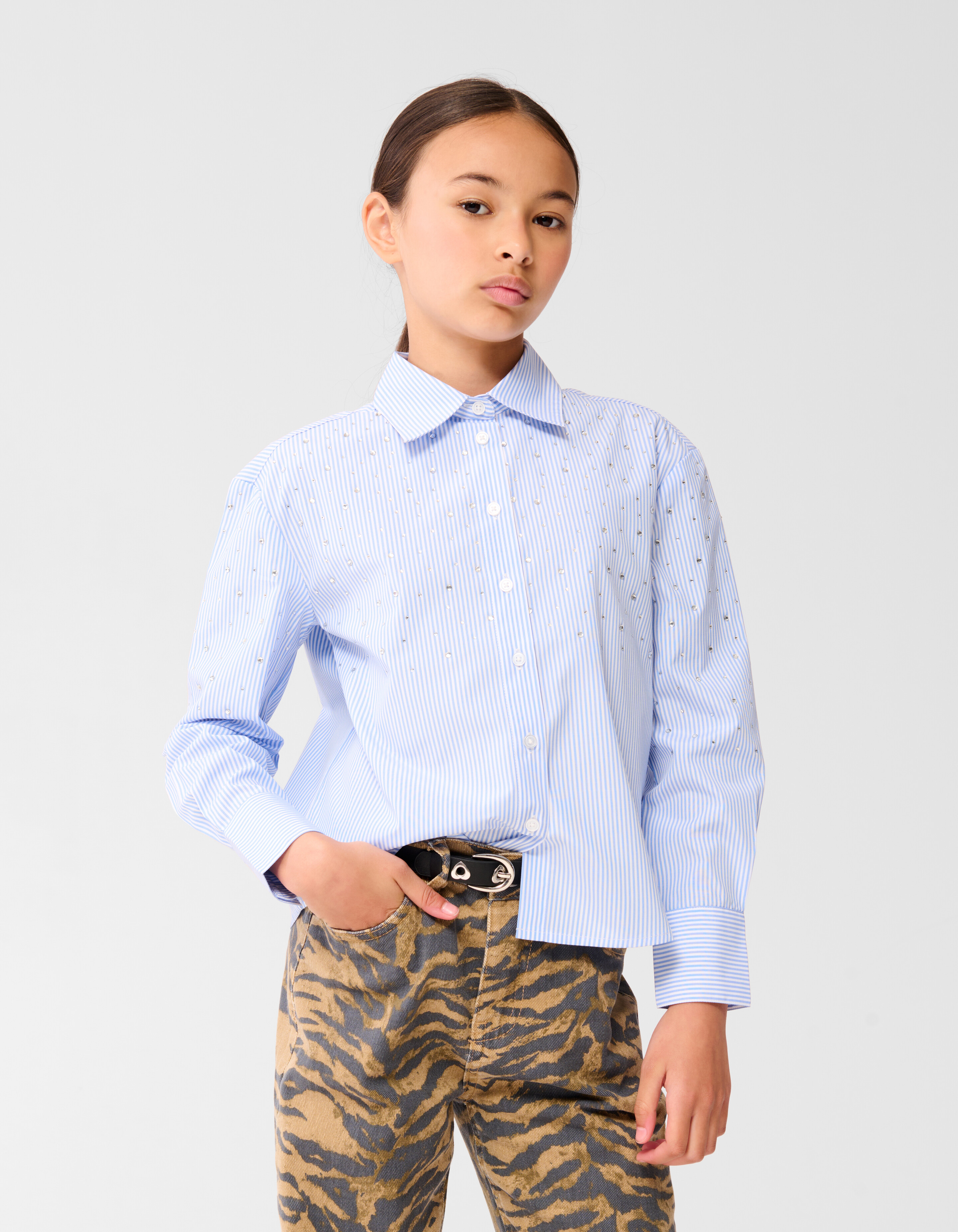 Gestreifte Strass Bluse Himmelblau SHOEBY GIRLS