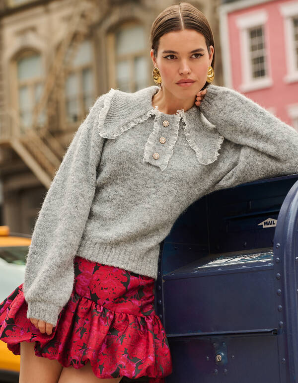 Collar Knit Pullover Hellgrau SHOEBY WOMEN