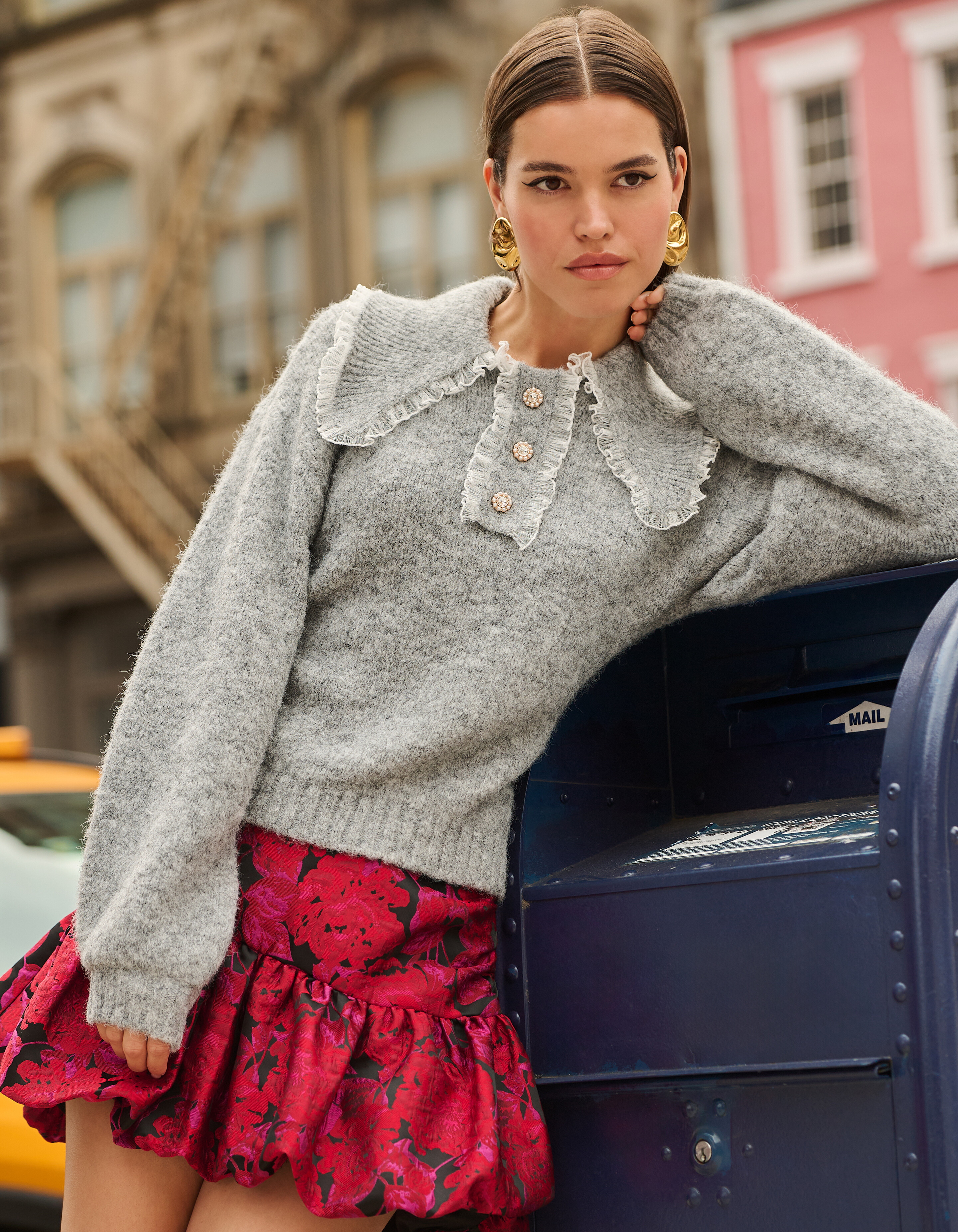 Collar Knit Pullover Hellgrau SHOEBY WOMEN