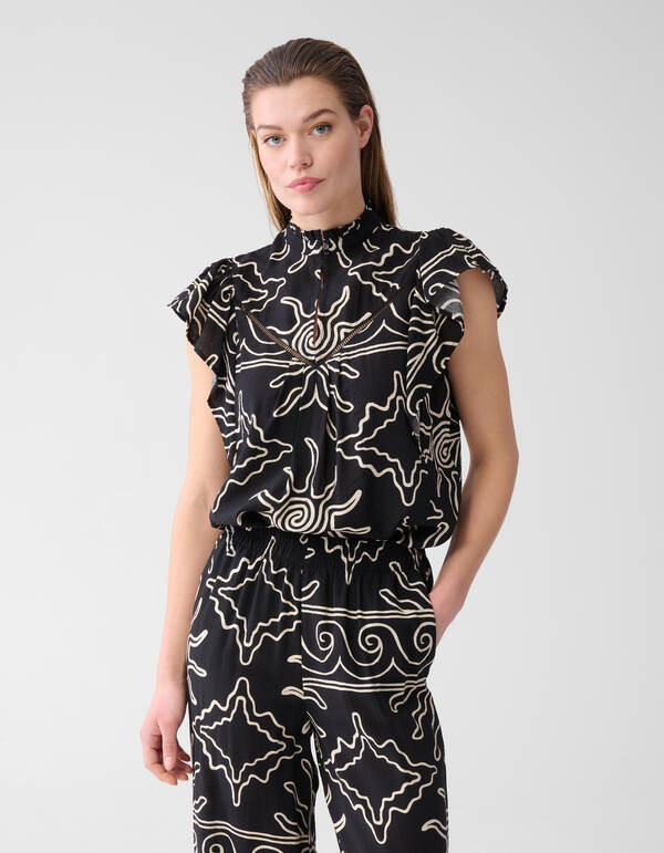 Bedrucktes Rüschentop Schwarz SHOEBY WOMEN