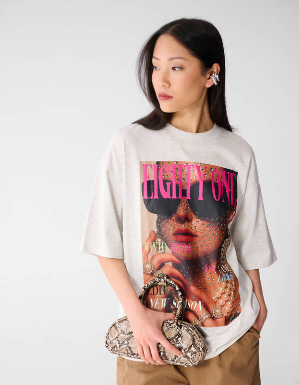 Magazin Artwork T-Shirt Hellgrau SHOEBY WOMEN