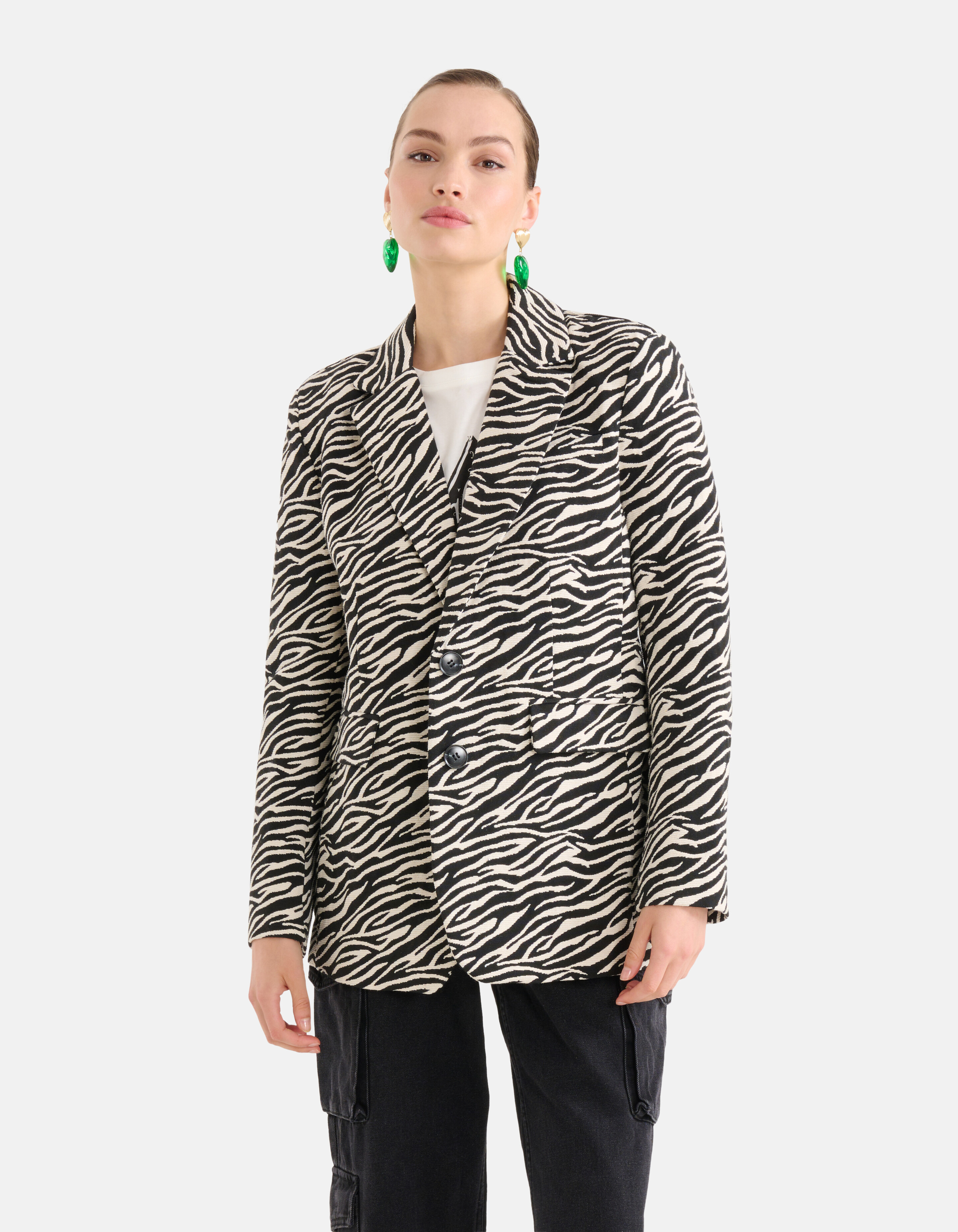 Jacquard Zebra Print Blazer Schwarz/Weiß SHOEBY WOMEN