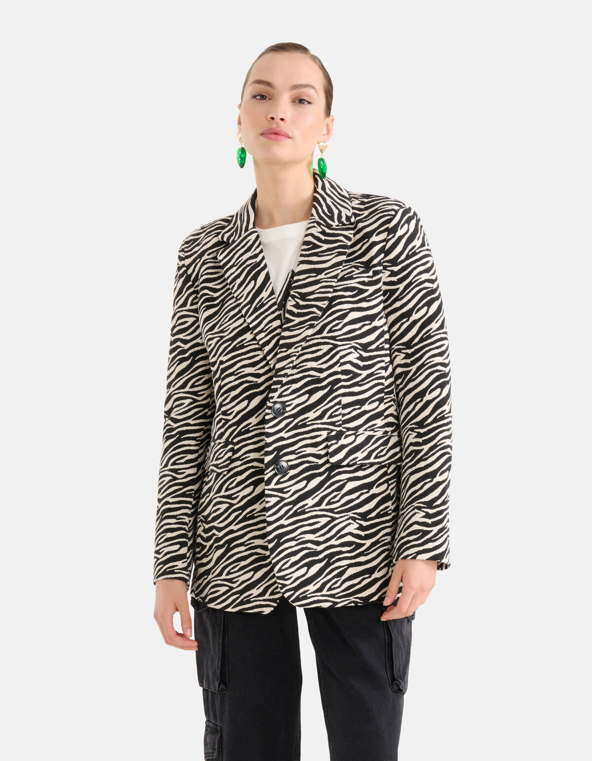 Jacquard Zebra Print Blazer Schwarz/Weiß SHOEBY WOMEN