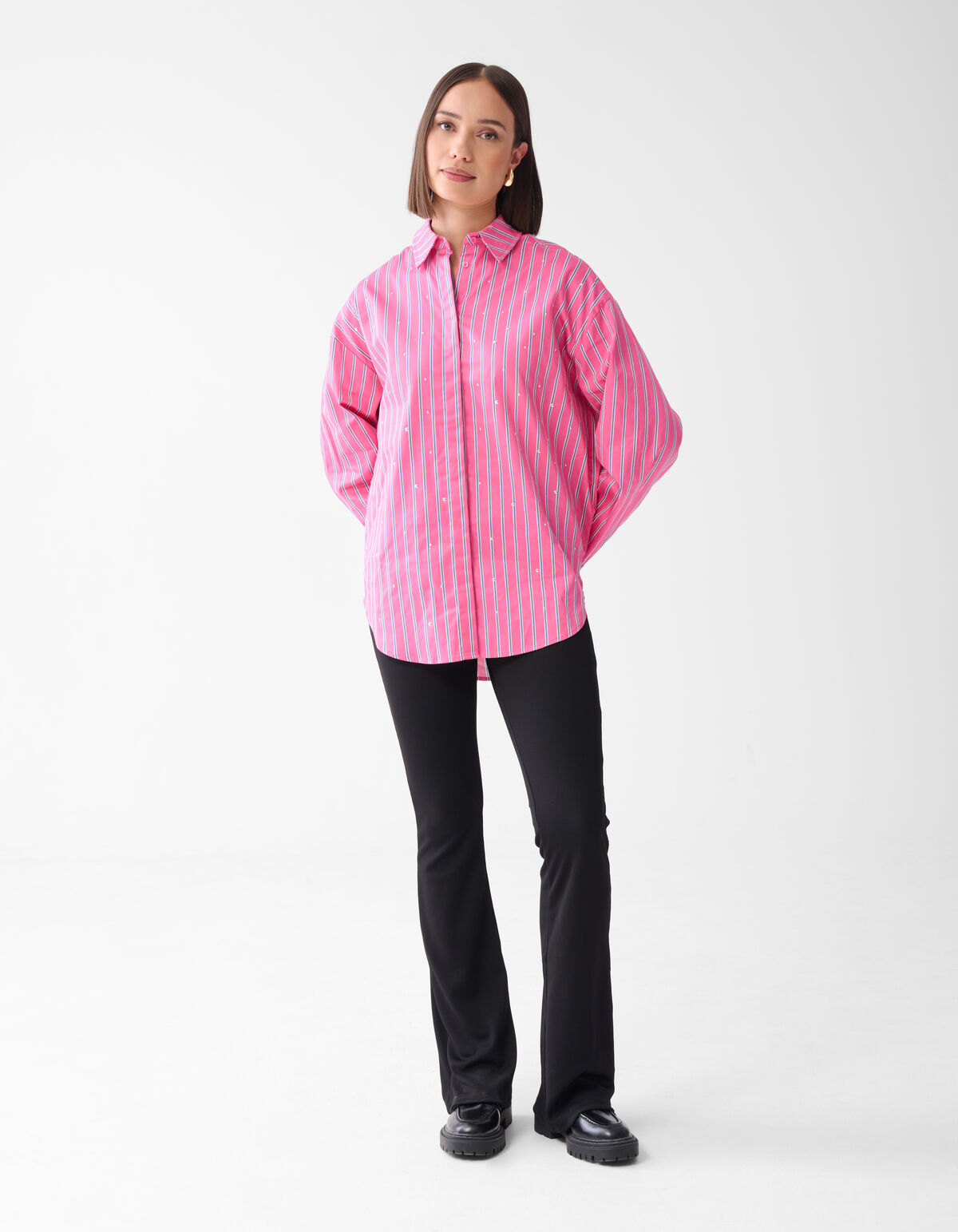 Bluse mit Nadelstreifen und Nieten Rosa SHOEBY WOMEN