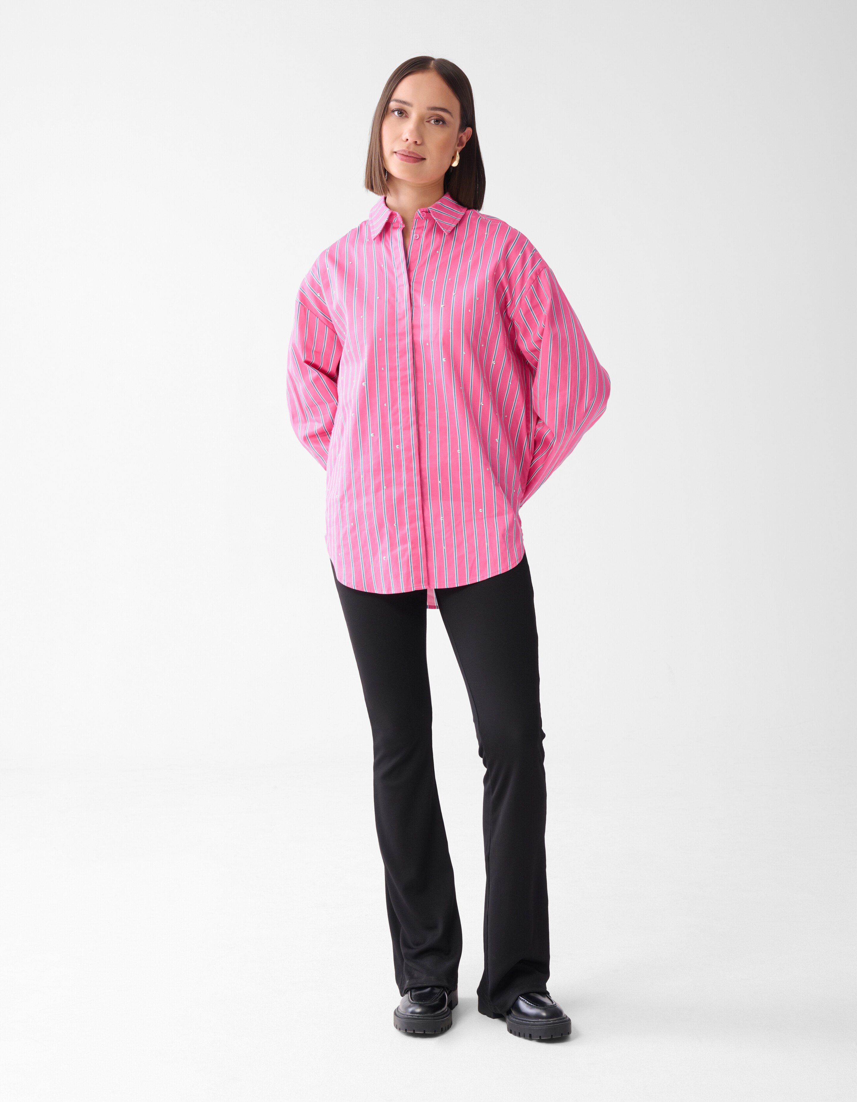 Bluse mit Nadelstreifen und Nieten Rosa SHOEBY WOMEN
