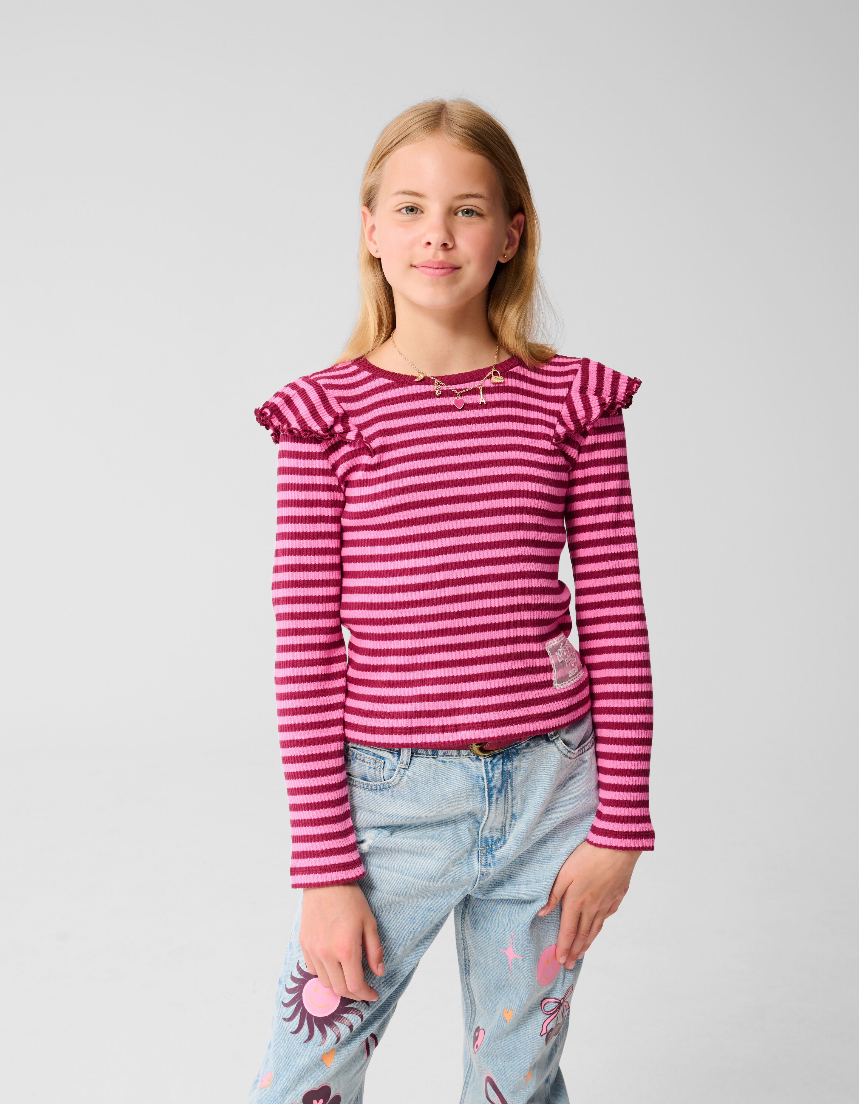 Gestreiftes Rüschentop Dunkelrot SHOEBY GIRLS
