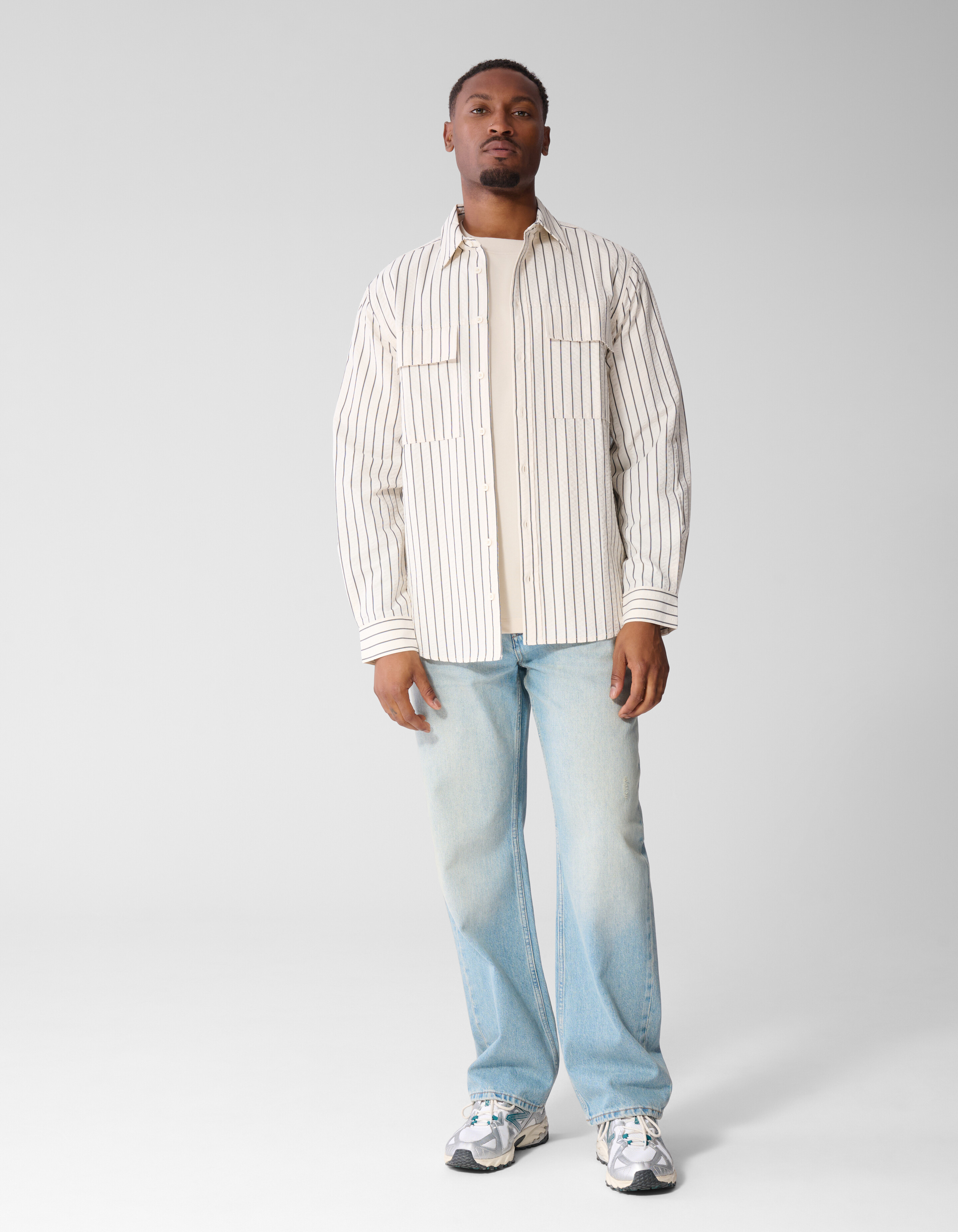 Seersucker-Nadelstreifen-Overshirt Off-White SHOEBY MEN
