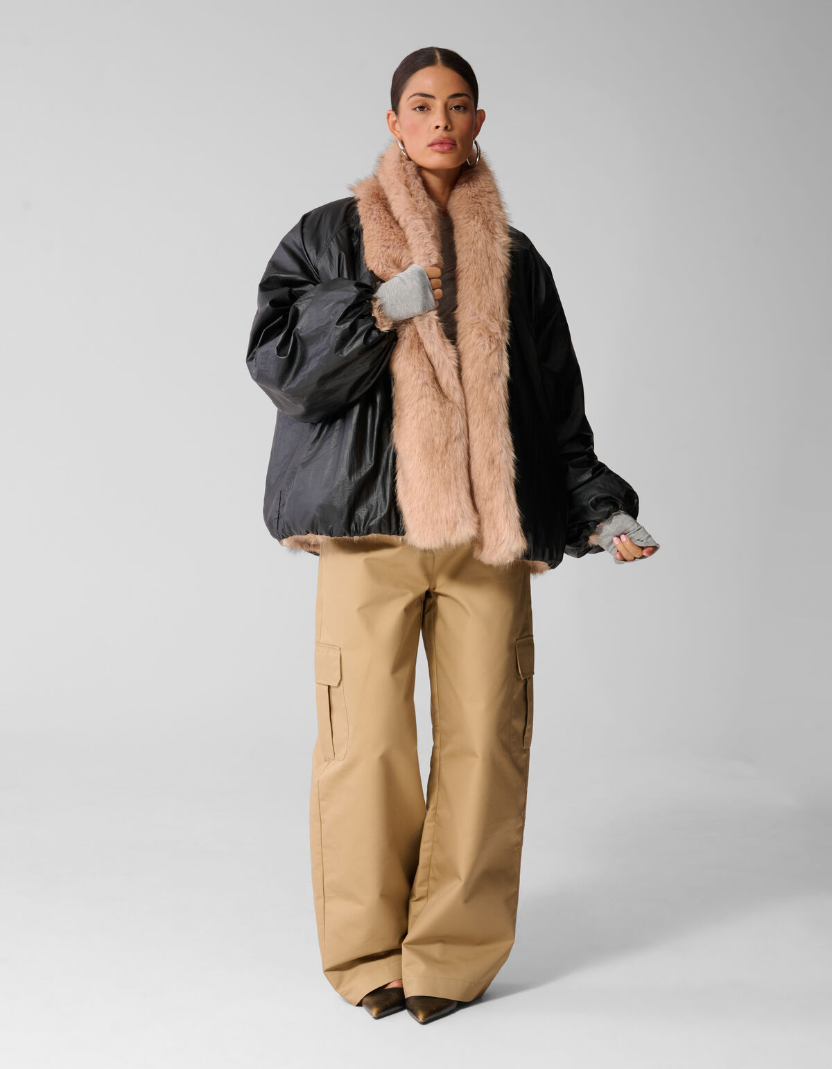 Reversible Nylon Faux Fur Jacke Schwarz By Anna SHOEBY WOMEN