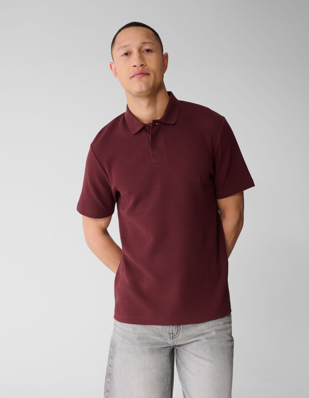 Waffel Polo Dunkelrot SHOEBY MEN