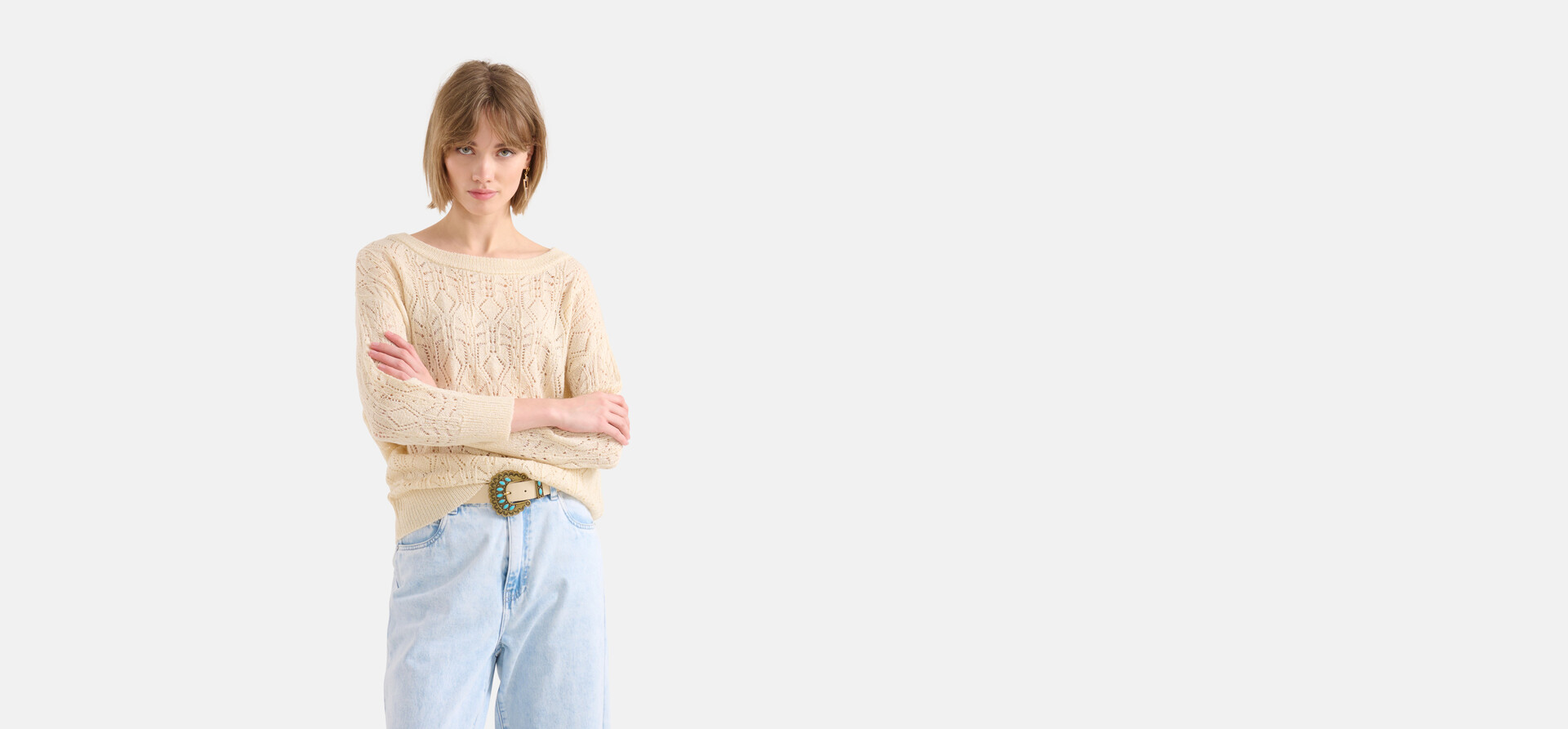 Ajour Fledermaus Pullover Offwhite SHOEBY WOMEN