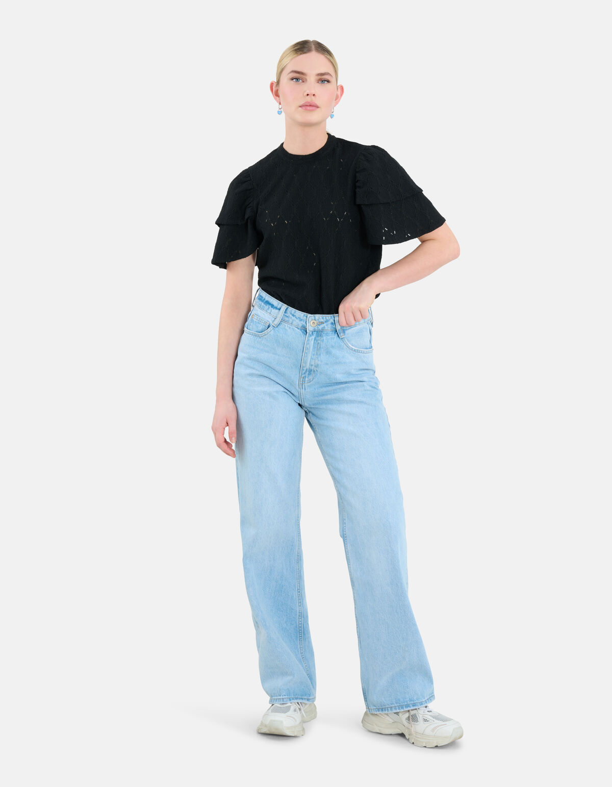 Ajour Ruffle Top Schwarz SHOEBY WOMEN