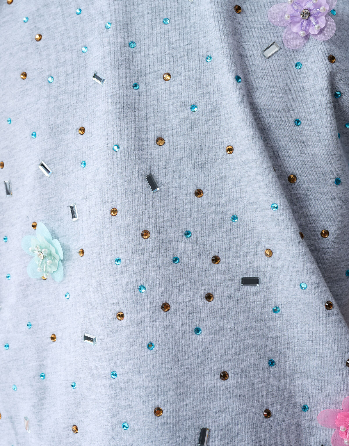 Graues T-Shirt mit Strassblumenmuster SHOEBY GIRLS