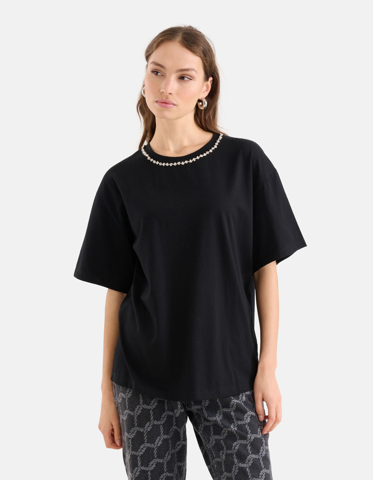 Strass-Ketten-T-Shirt Schwarz SHOEBY WOMEN