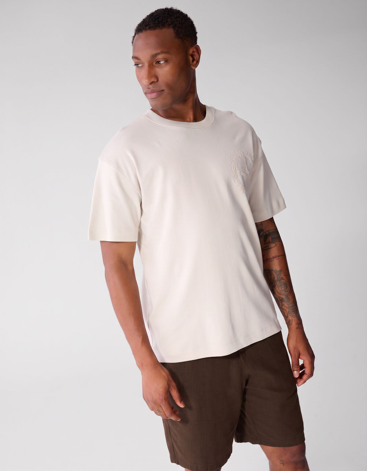 Besticktes Logo-T-Shirt Beige SHOEBY MEN