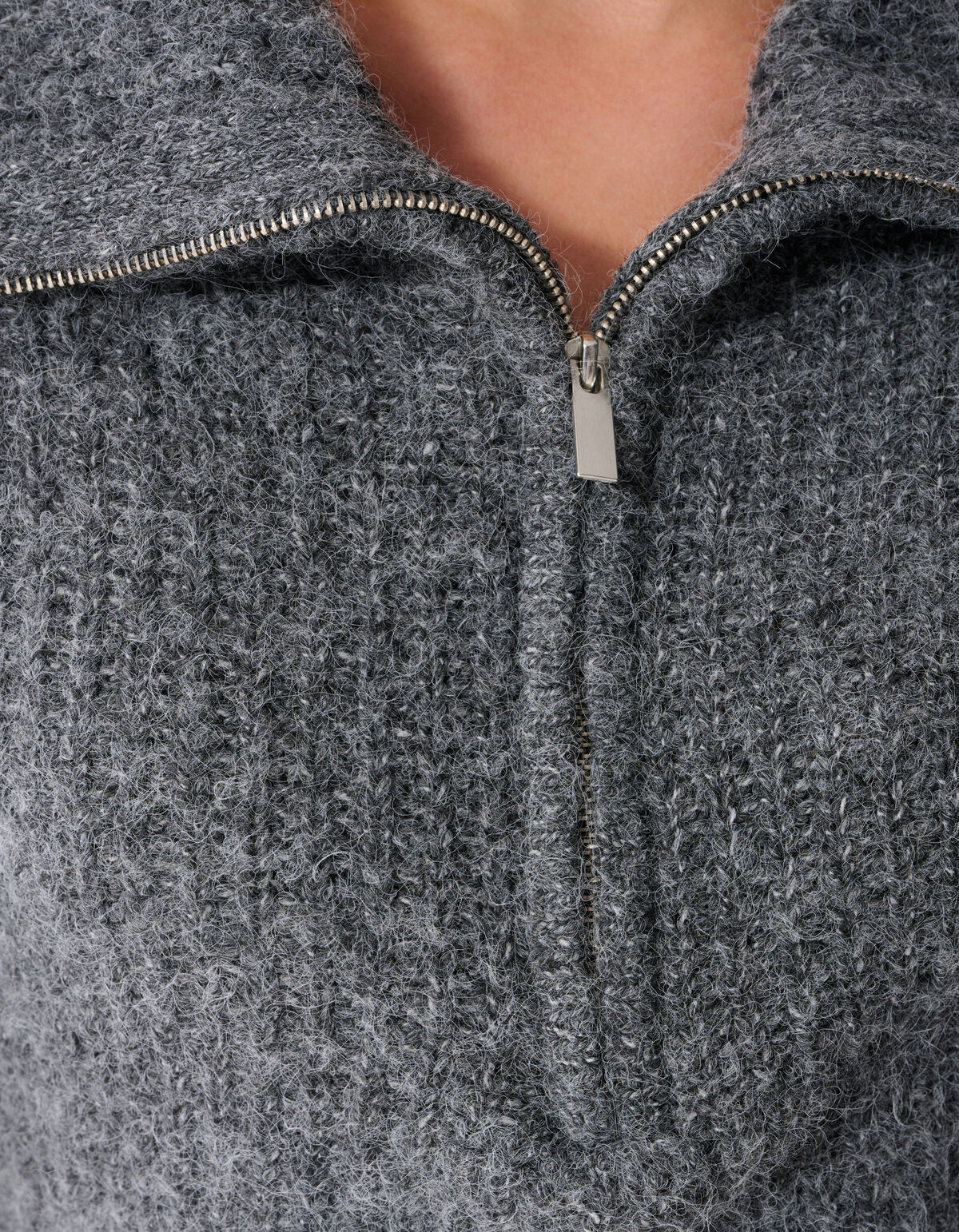 Zip Collar Strickpullover Grau SHOEBY WOMEN