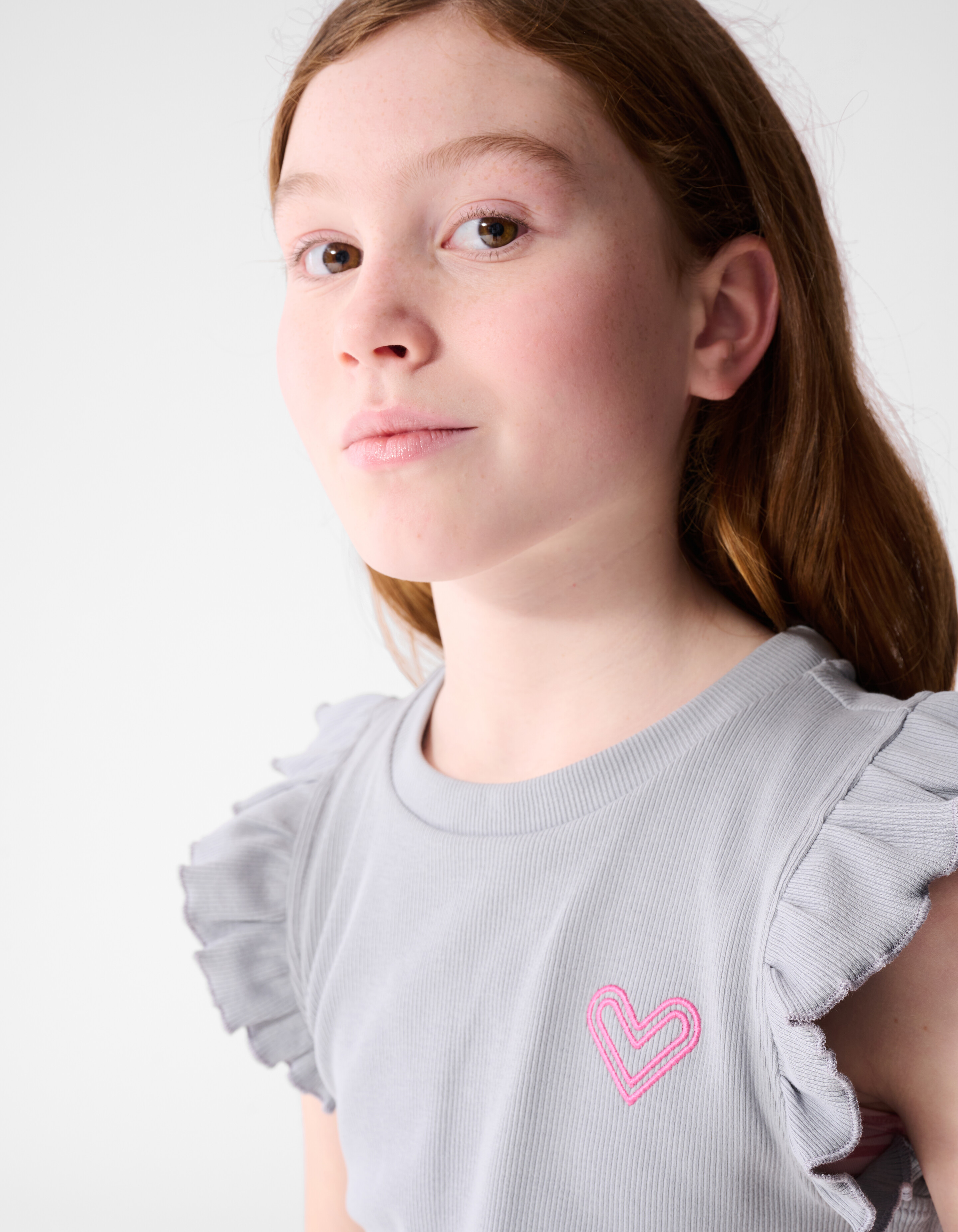 R&uuml;schen-Herz-Top Hellgrau SHOEBY GIRLS