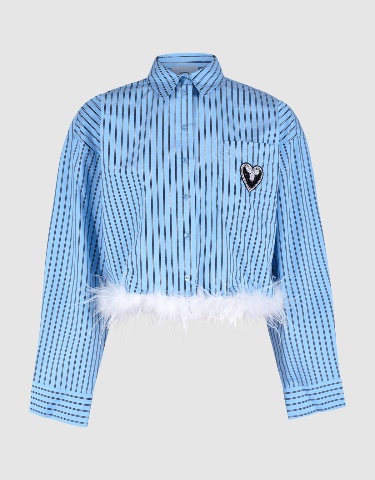 Gek&uuml;rzte Bluse mit Federn Hellblau SHOEBY WOMEN