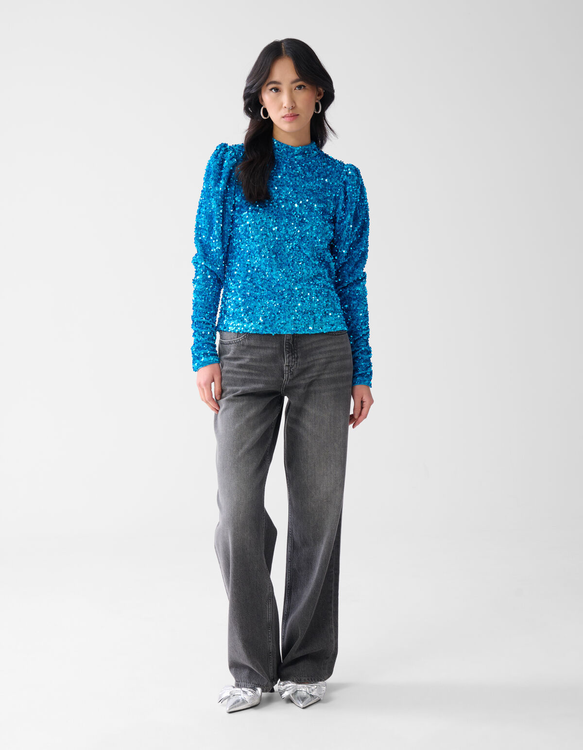 Samt-Pailletten-Top Blau SHOEBY WOMEN