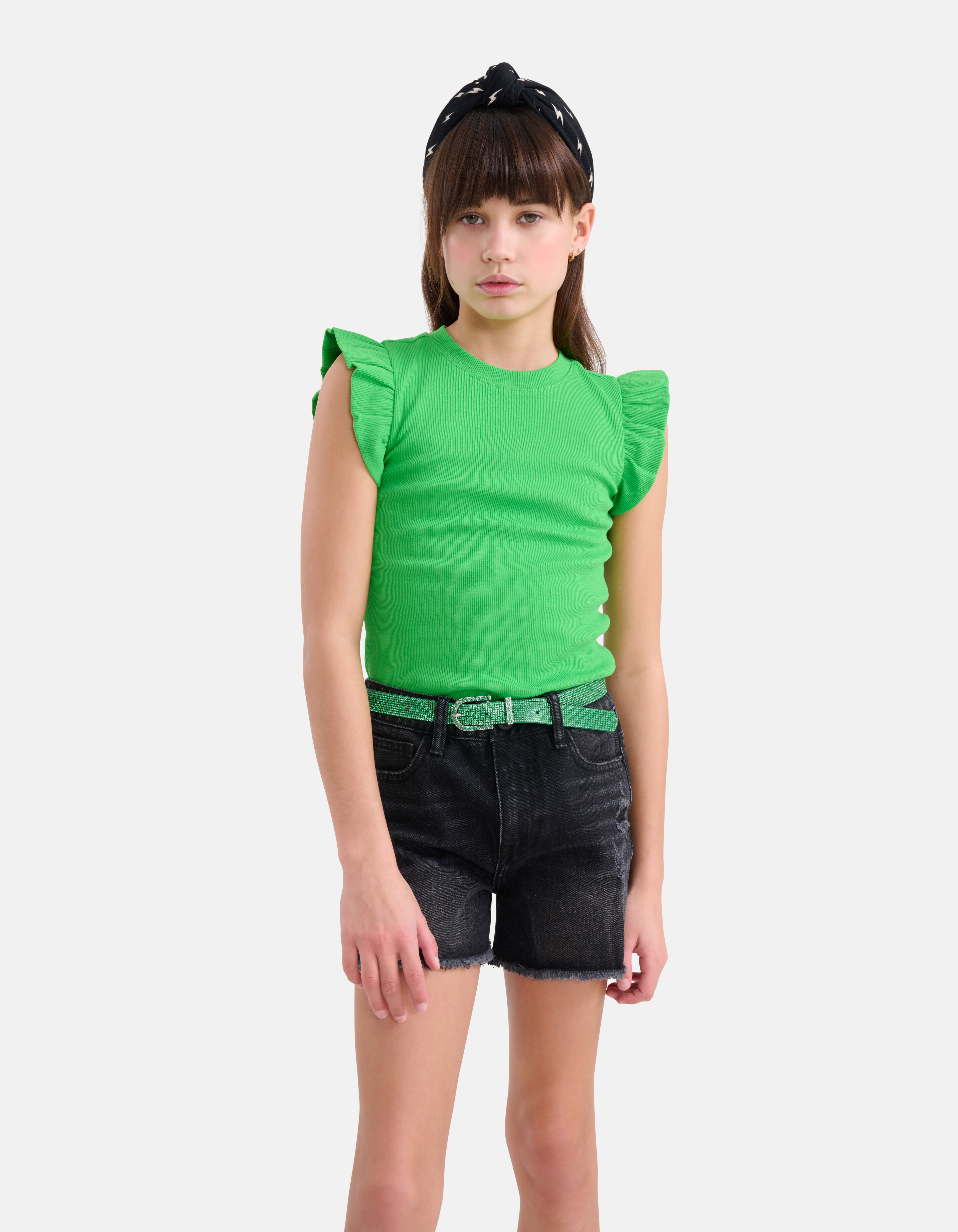 Ruffle Rib Top Groen SHOEBY GIRLS