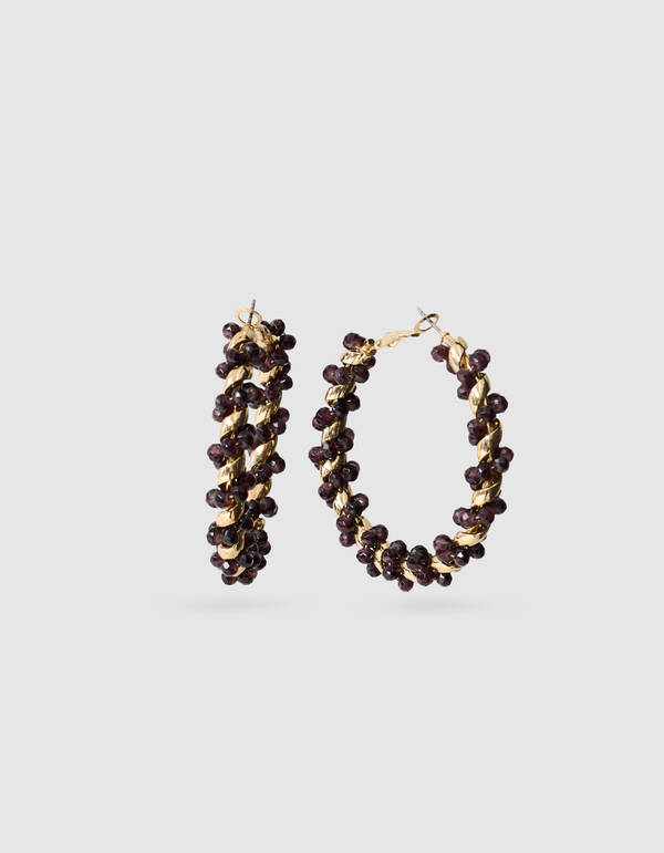 Twisted Beaded Hoop Earrings Dark Purple SHOEBY ACCESSOIRES