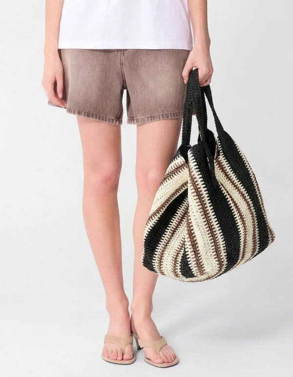 Gestrickter Strand-Shopper Schwarz/Braun SHOEBY ACCESSOIRES