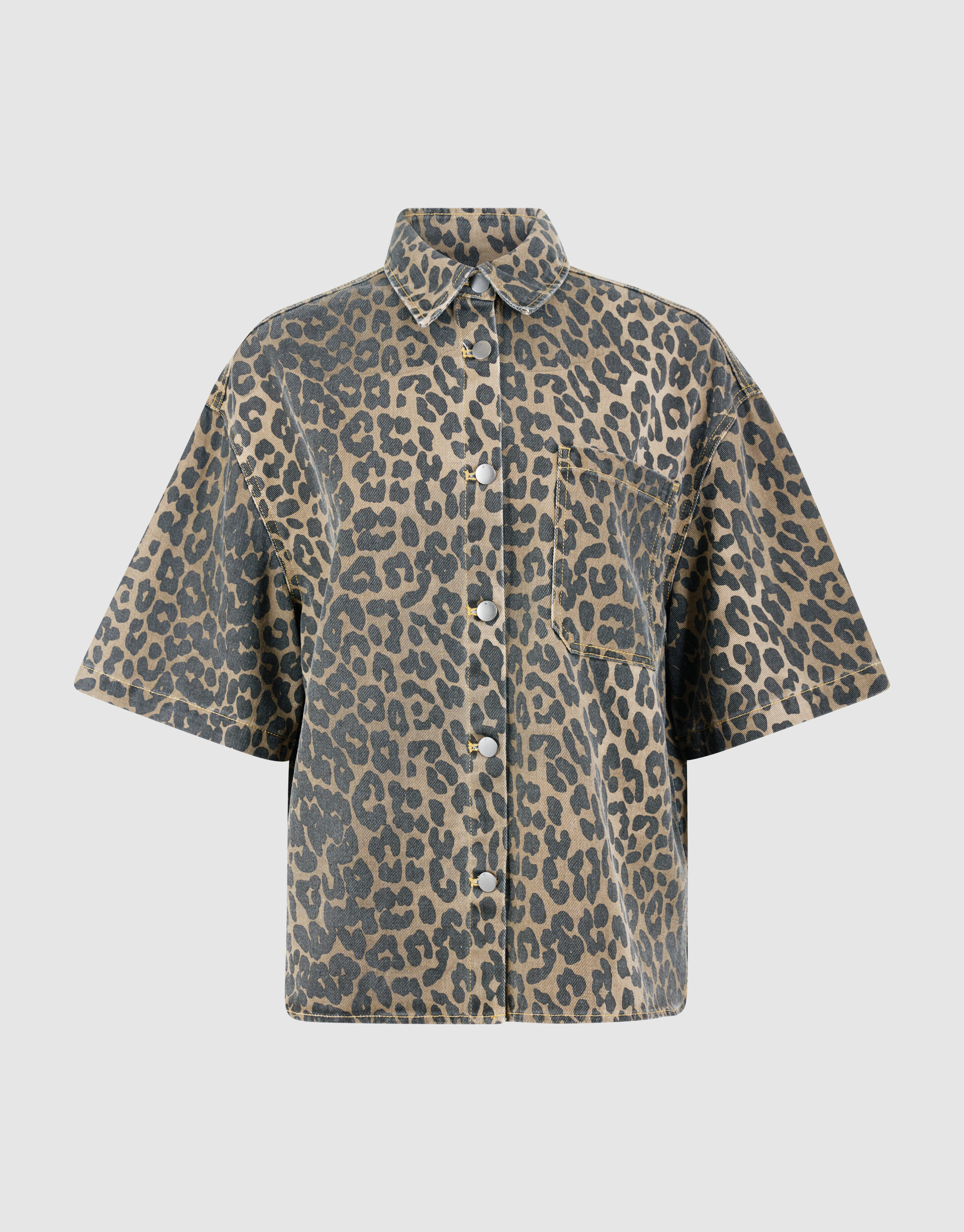 &Uuml;bergro&szlig;e Leopard-Denim-Bluse Braun SHOEBY WOMEN