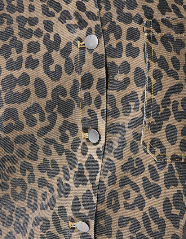 &Uuml;bergro&szlig;e Leopard-Denim-Bluse Braun SHOEBY WOMEN