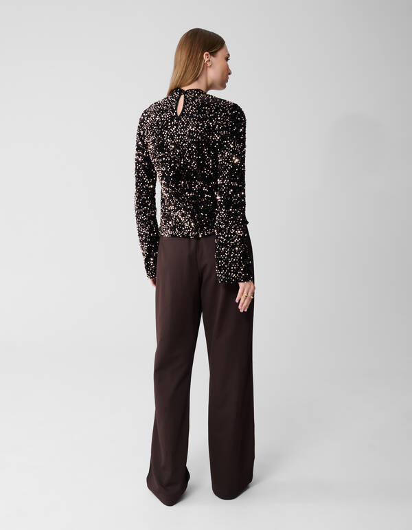 Pailletten-Flare-Langarmshirt Schwarz SHOEBY WOMEN