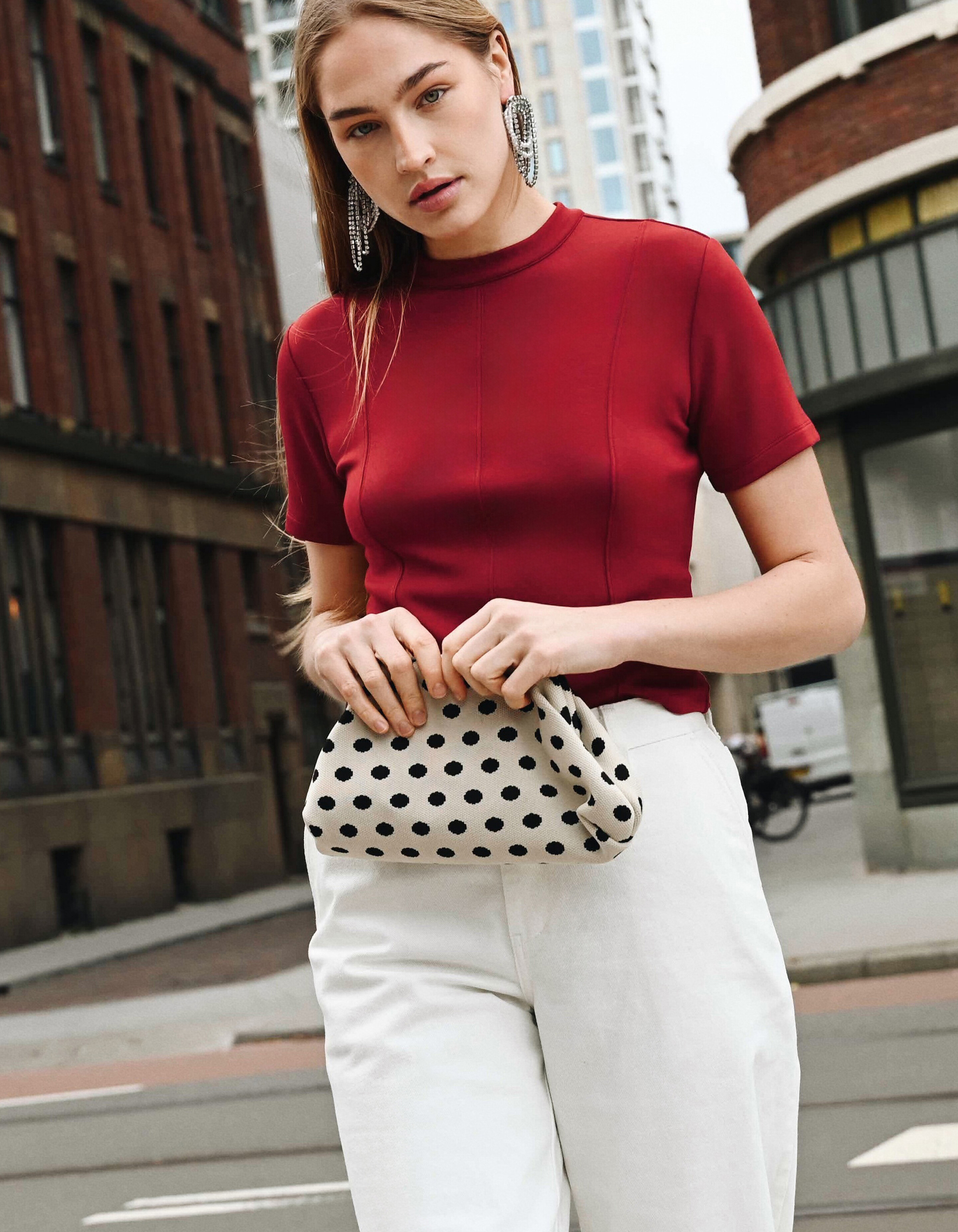 Knitted Dot Clutch Gebroken Wit SHOEBY ACCESSOIRES