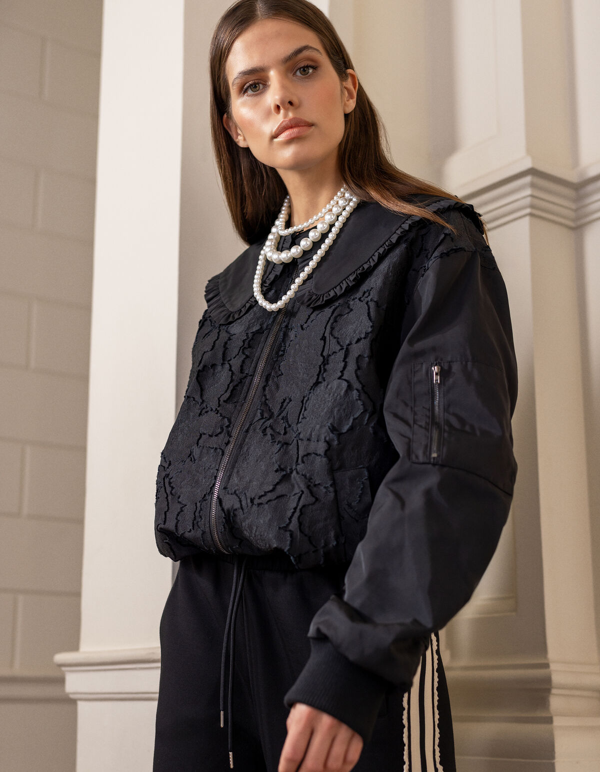 Übergroße große Kragen Bomber Schwarz SHOEBY WOMEN