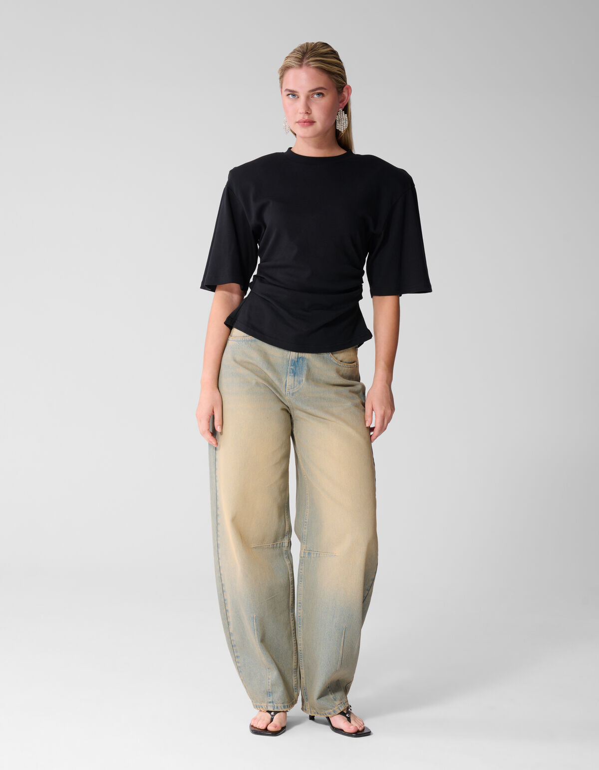 Schwarzes T-Shirt mit Taillenbund SHOEBY WOMEN
