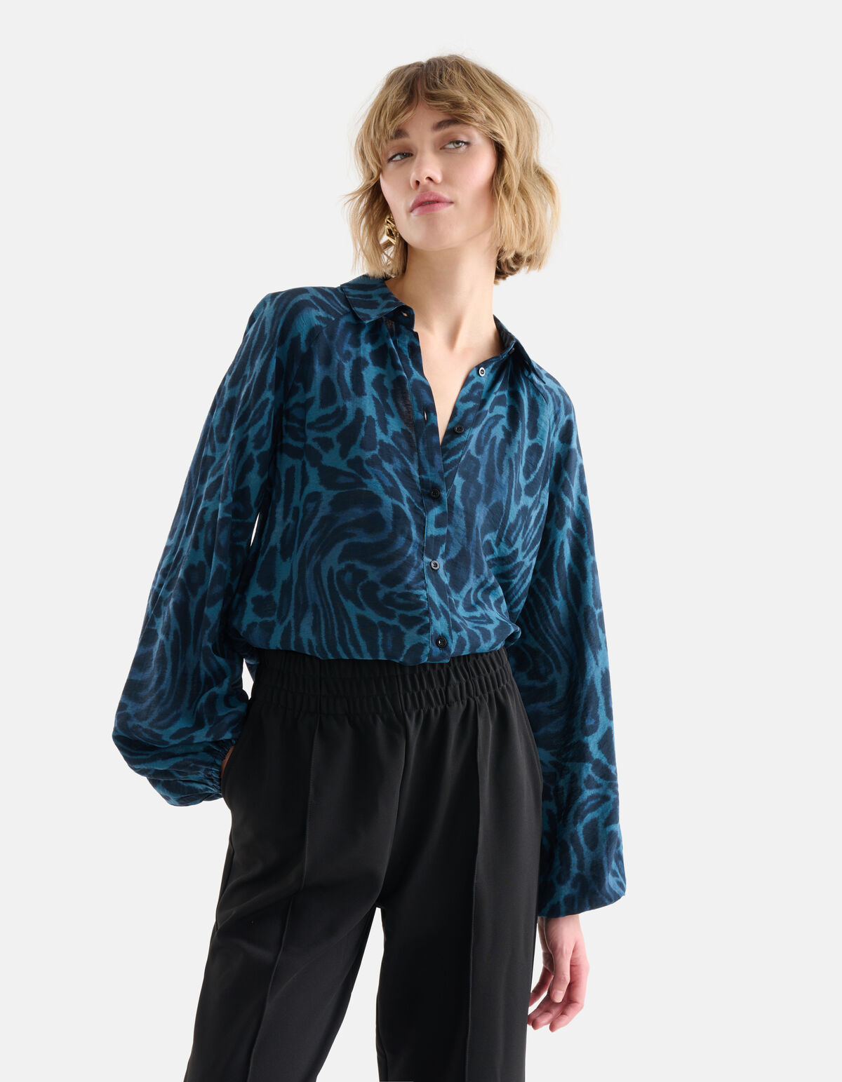 Bluse mit Leopardenmuster Blau SHOEBY WOMEN