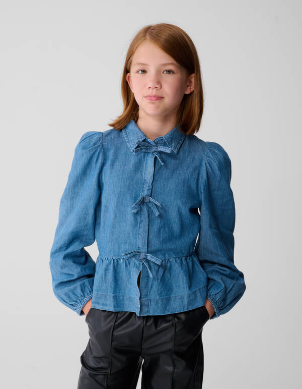 Jeansbluse mit Schleife Blau SHOEBY GIRLS