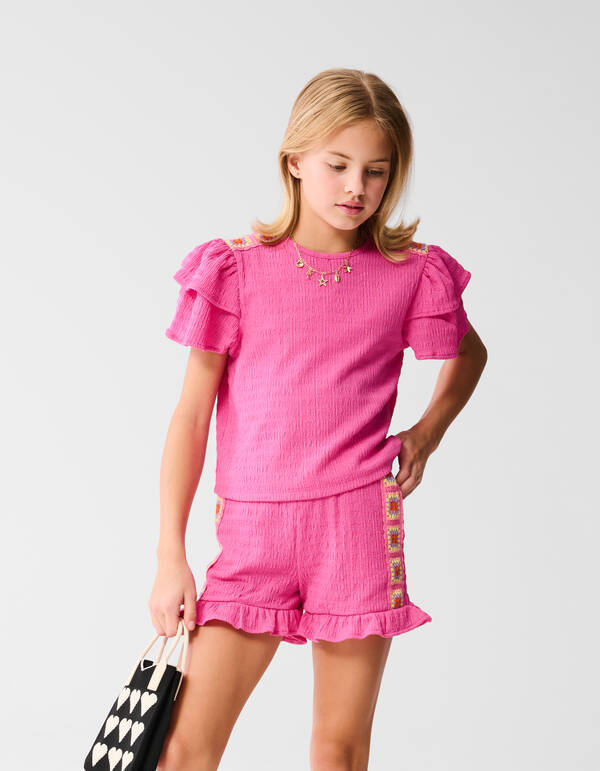 Gehäkeltes Crinkle-Top Rosa SHOEBY GIRLS
