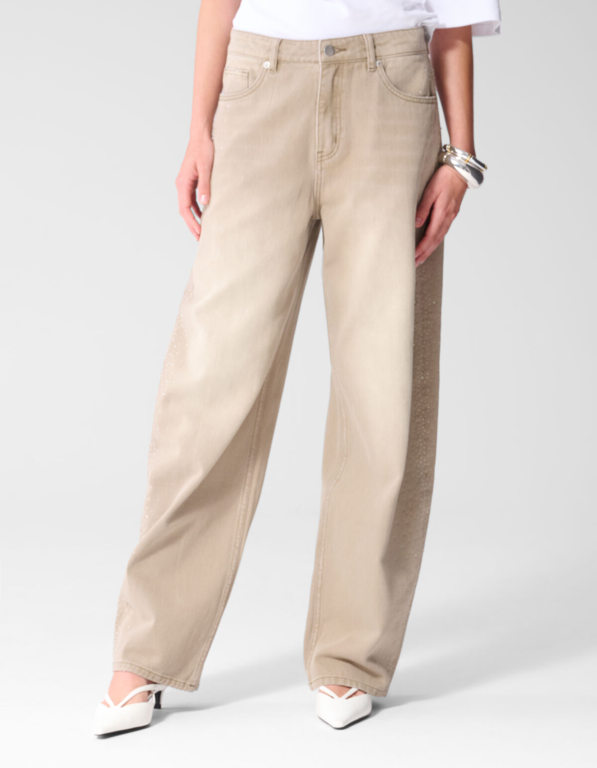 Jeans im Baggy-Fit mit Strass Hellbraun SHOEBY WOMEN