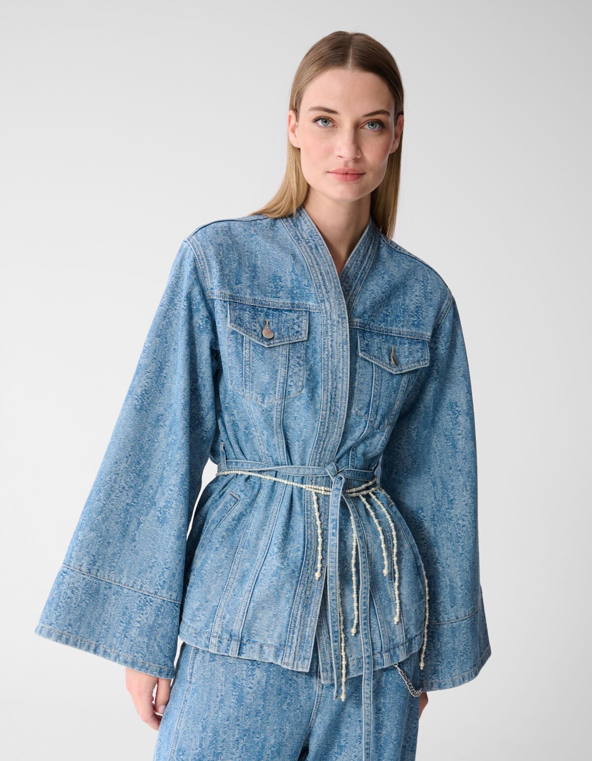 Jacquard Kimono Jacke Blau SHOEBY WOMEN