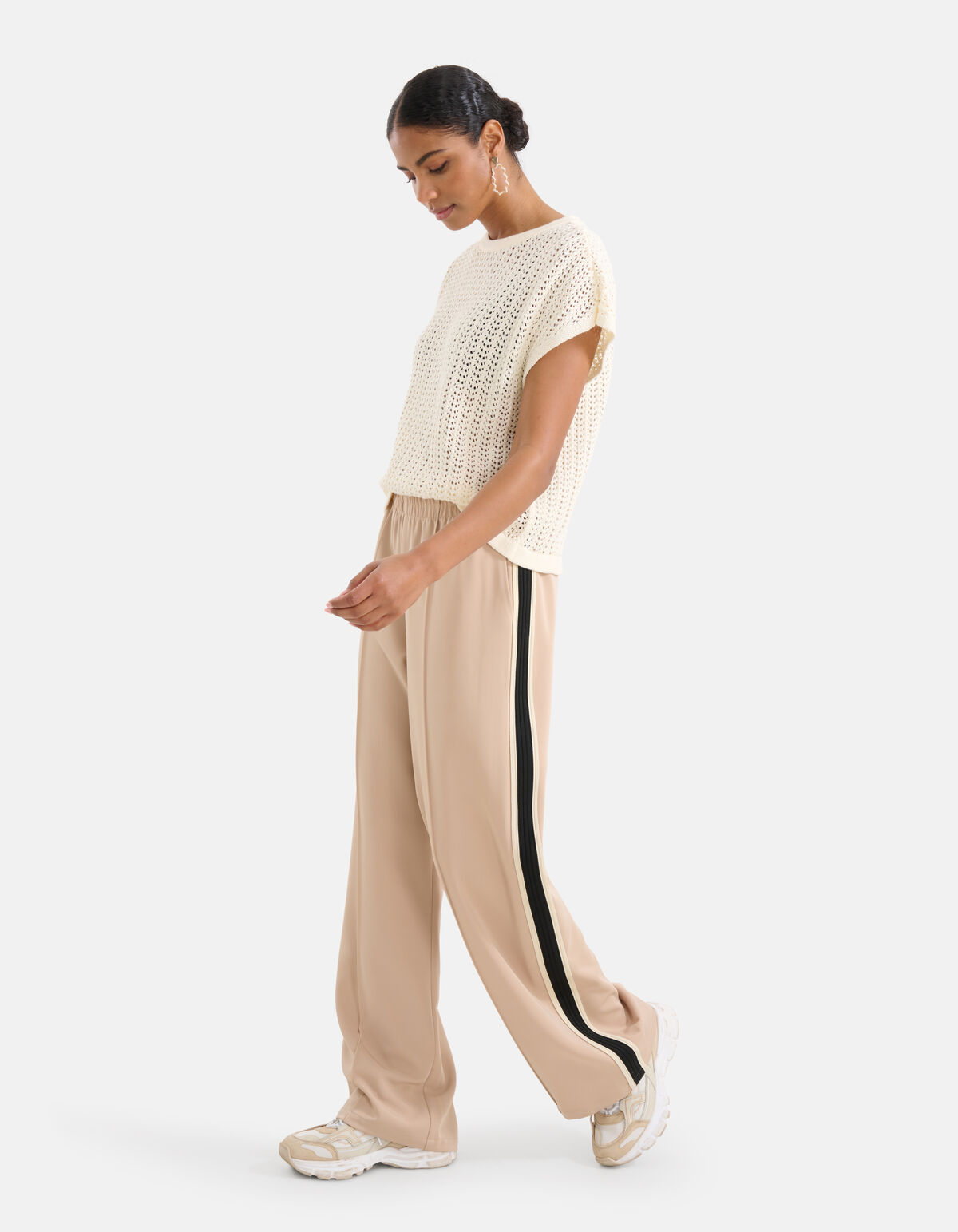 Sporty Wide Leg Broek Beige SHOEBY WOMEN
